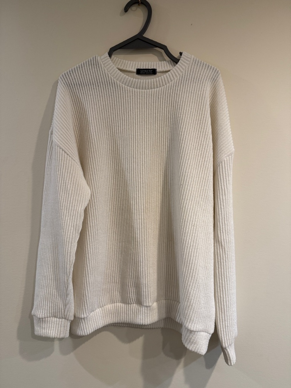 Men's Ribbed Crewneck Sweater in Off-White